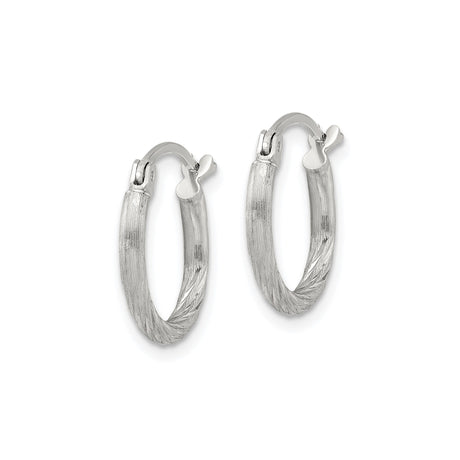 Sterling Silver Twisted Hoop Earrings with Textured Satin Finish and Etched Detailing