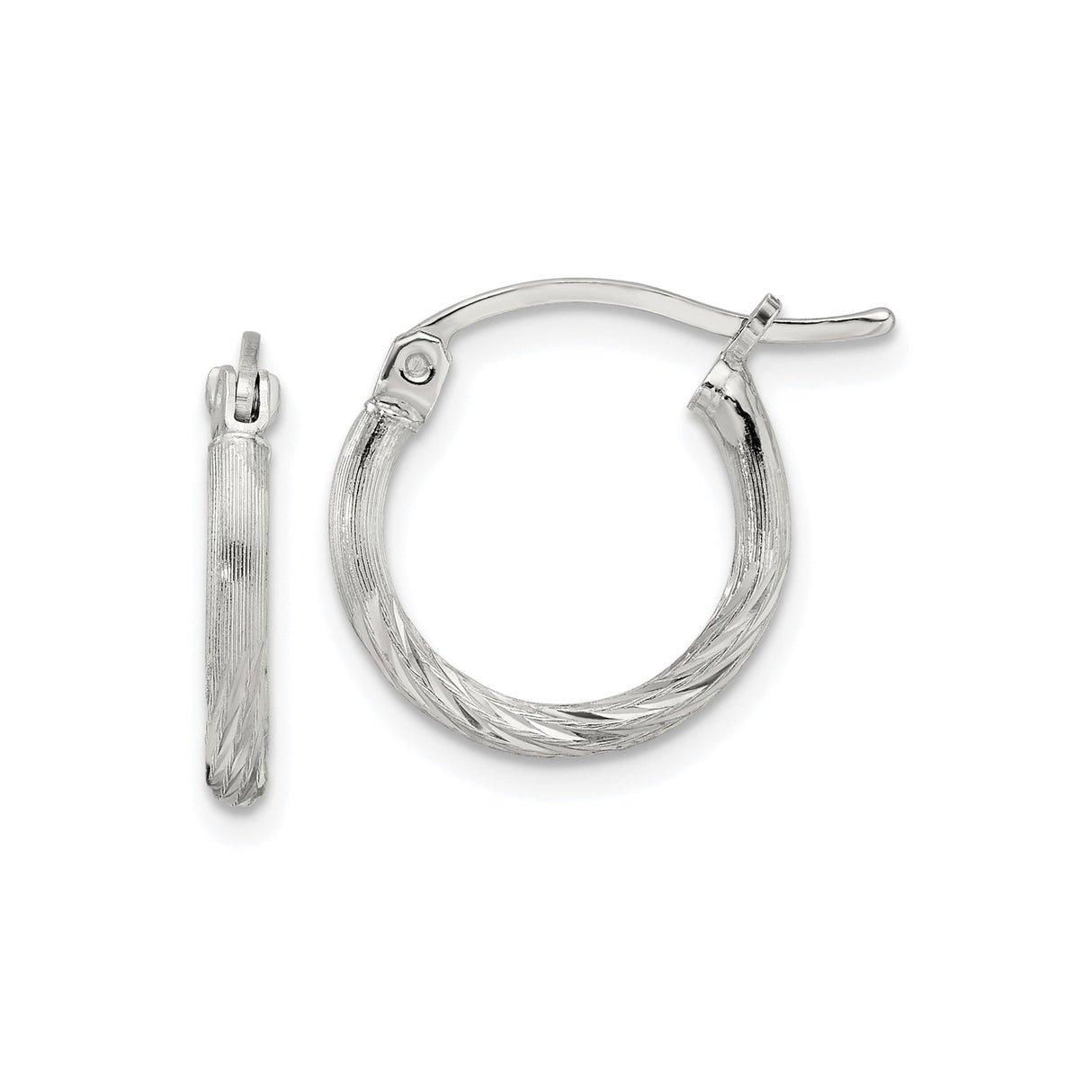 Sterling Silver Twisted Hoop Earrings with Textured Satin Finish and Etched Detailing