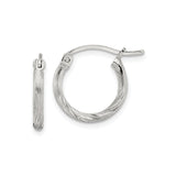 Sterling Silver Twisted Hoop Earrings with Textured Satin Finish and Etched Detailing