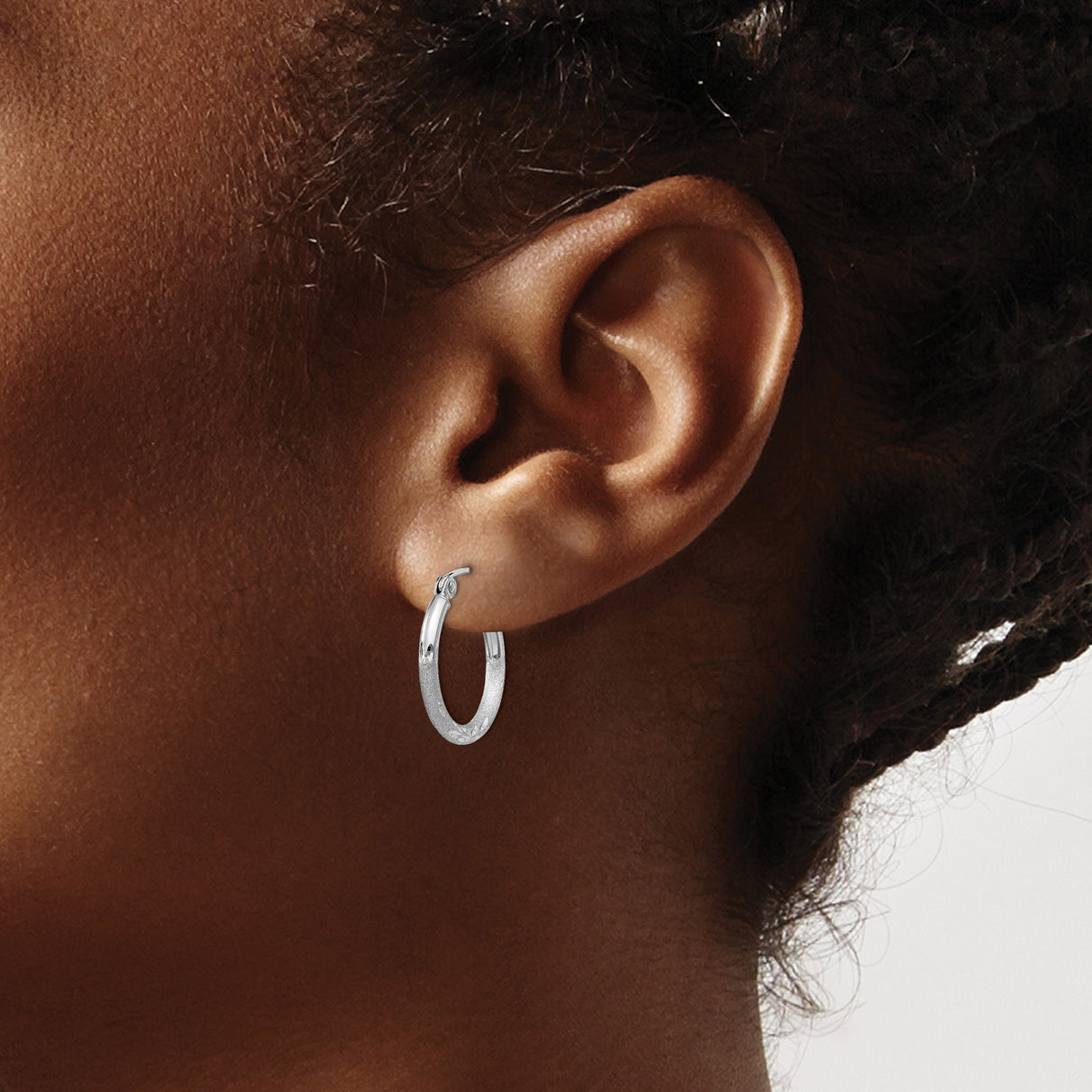 Sterling Silver Hoop Earrings, Textured Ribbed Tube with Twisted Detail, Lightweight Polished Design