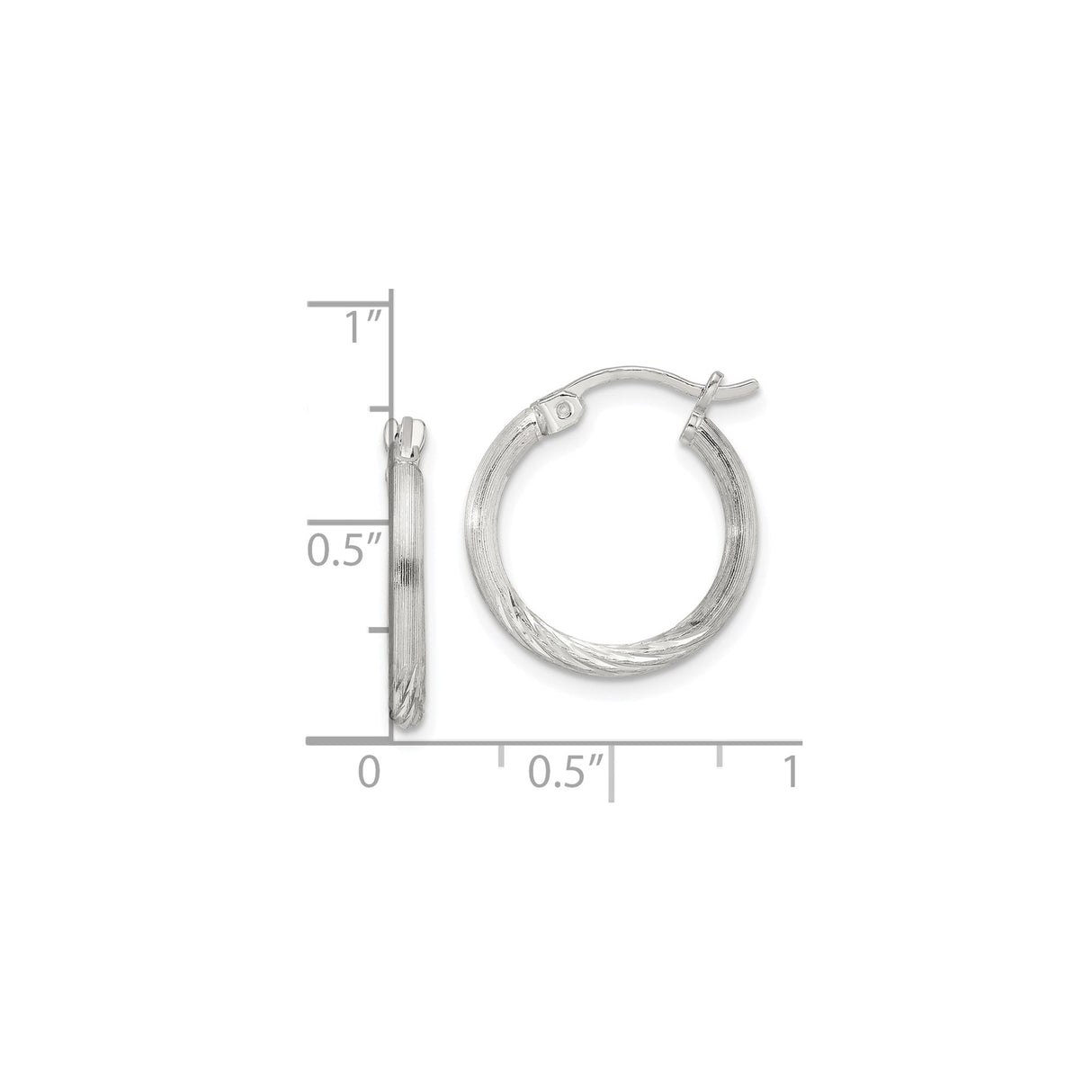 Sterling Silver Hoop Earrings with Twisted Design and Textured Finish, Medium Size