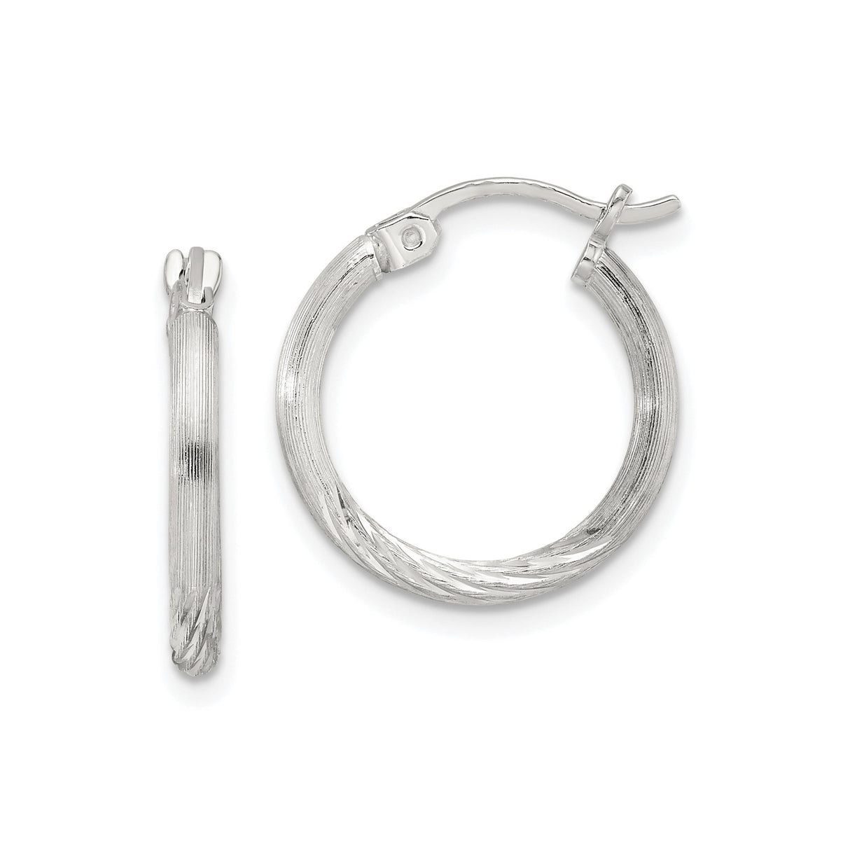 Sterling Silver Hoop Earrings with Twisted Design and Textured Finish, Medium Size