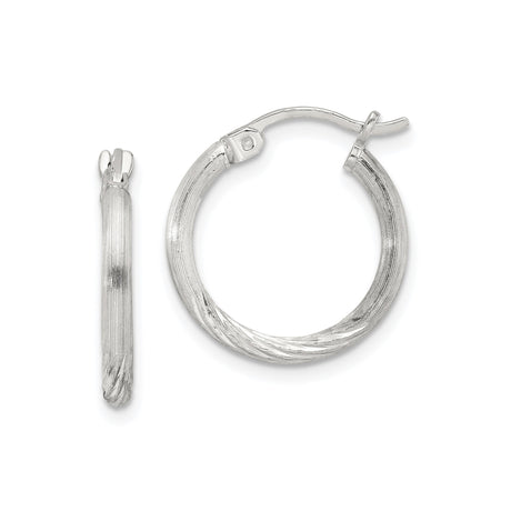 Sterling Silver Hoop Earrings with Twisted Design and Textured Finish, Medium Size