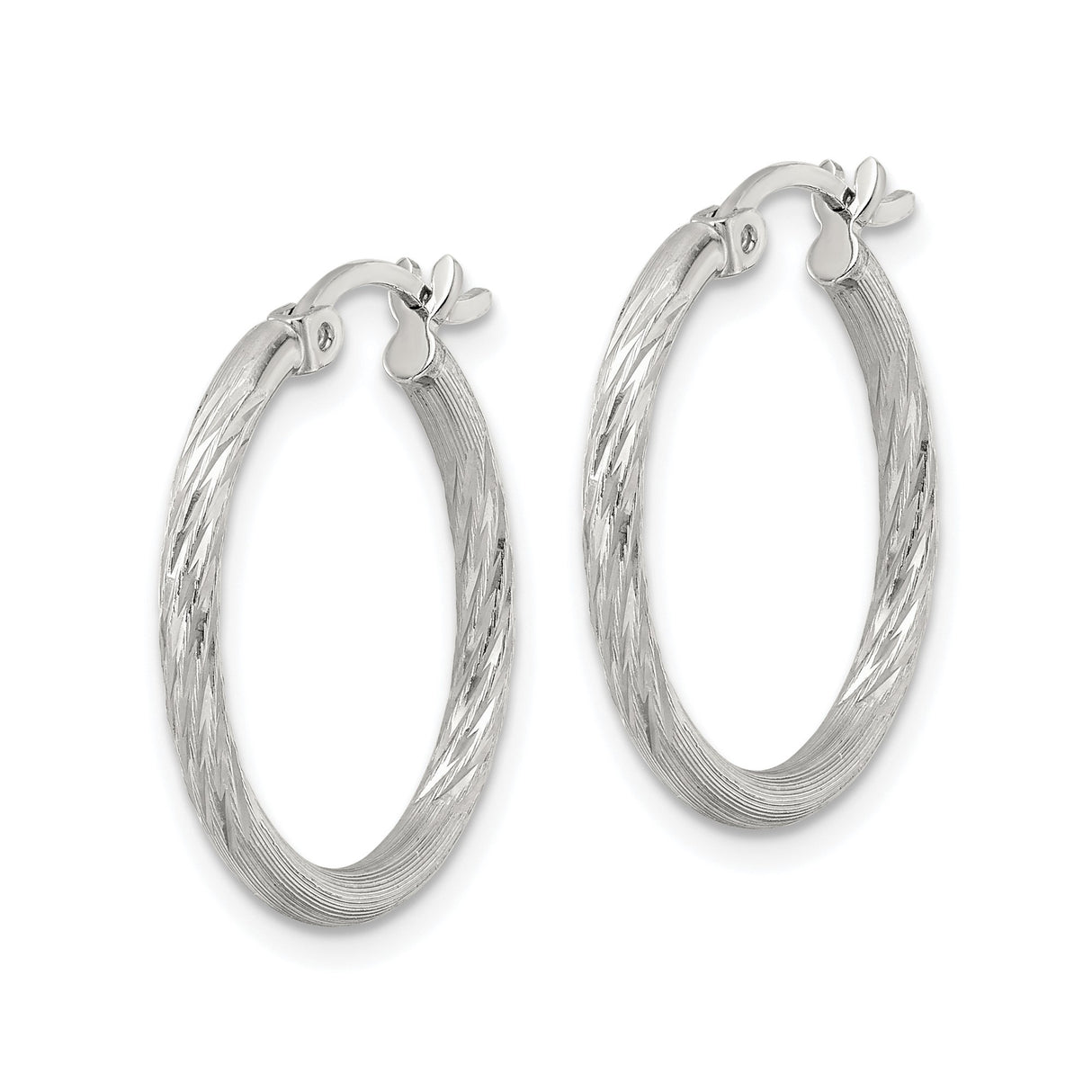 Sterling Silver Twisted Hoop Earrings with Diamond Cut Texture, Polished Finish