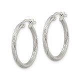 Sterling Silver Twisted Hoop Earrings with Diamond Cut Texture, Polished Finish