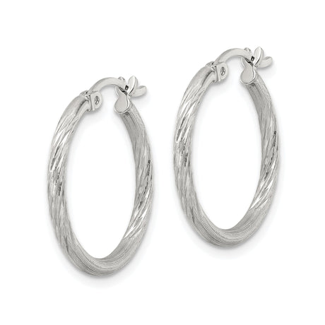 Sterling Silver Twisted Hoop Earrings with Diamond Cut Texture, Polished Finish