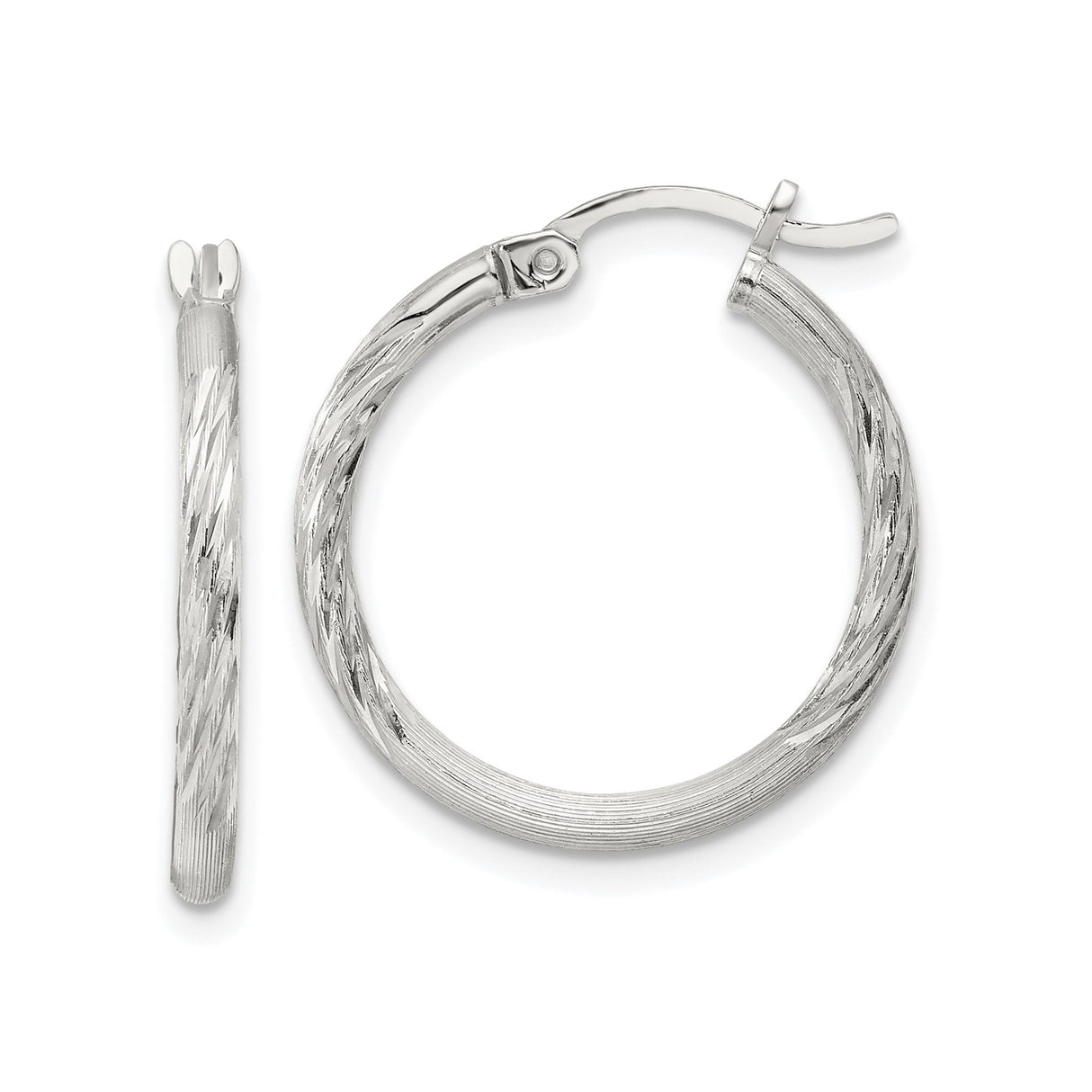 Sterling Silver Twisted Hoop Earrings with Diamond Cut Texture, Polished Finish