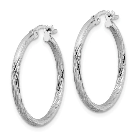 Sterling Silver Hoop Earrings with Textured Diamond Cut and Polished Finish