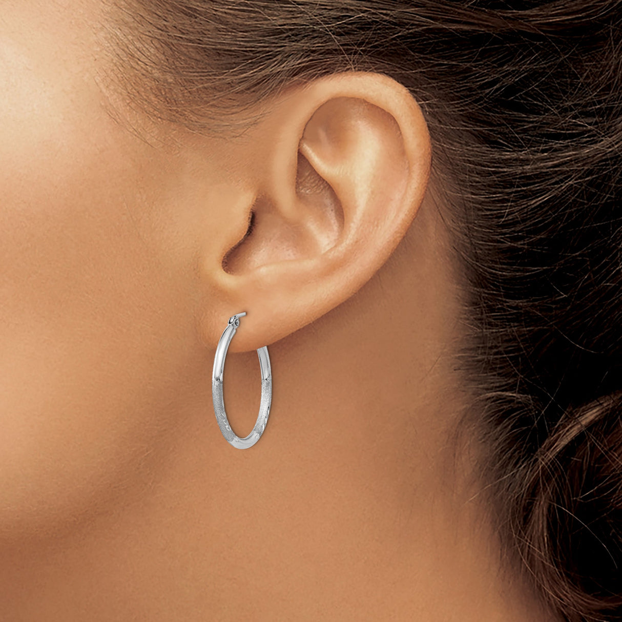 Sterling Silver Hoop Earrings with Textured Diamond Cut and Polished Finish