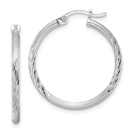 Sterling Silver Hoop Earrings with Textured Diamond Cut and Polished Finish