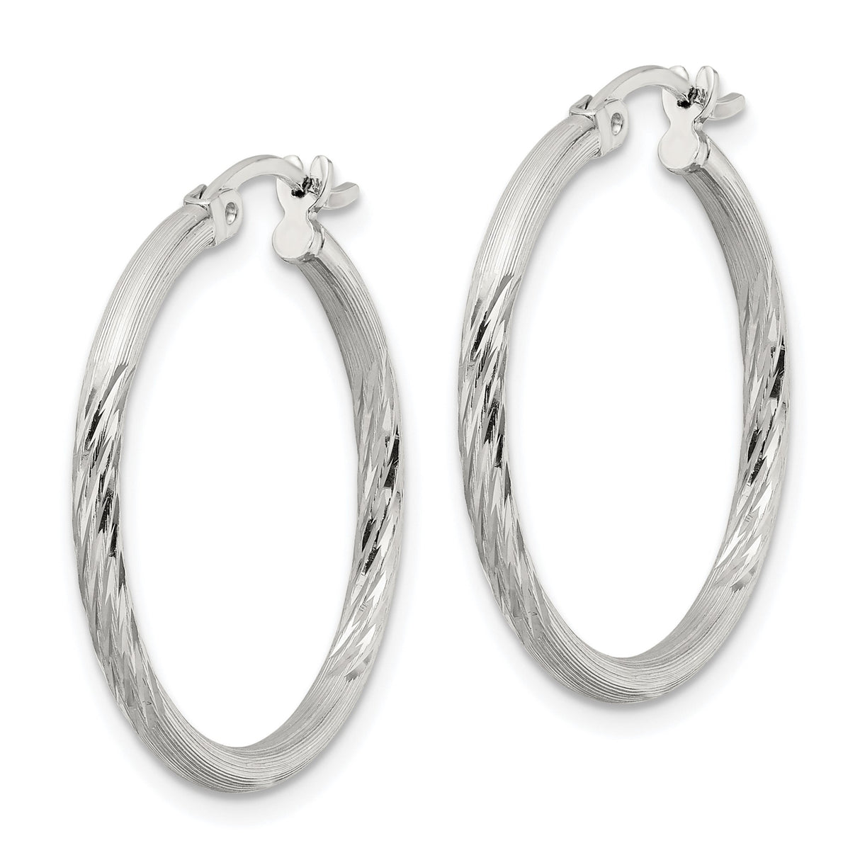 Sterling Silver Hoop Earrings, Polished and Diamond Cut Finish, Lightweight Hinged Hoops