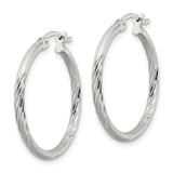 Sterling Silver Hoop Earrings, Polished and Diamond Cut Finish, Lightweight Hinged Hoops