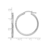 Sterling Silver Hoop Earrings with Diamond Cut and Brushed Finish, Latch Back Closure