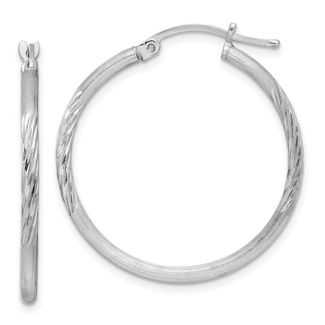 Sterling Silver Hoop Earrings with Diamond Cut and Brushed Finish, Latch Back Closure