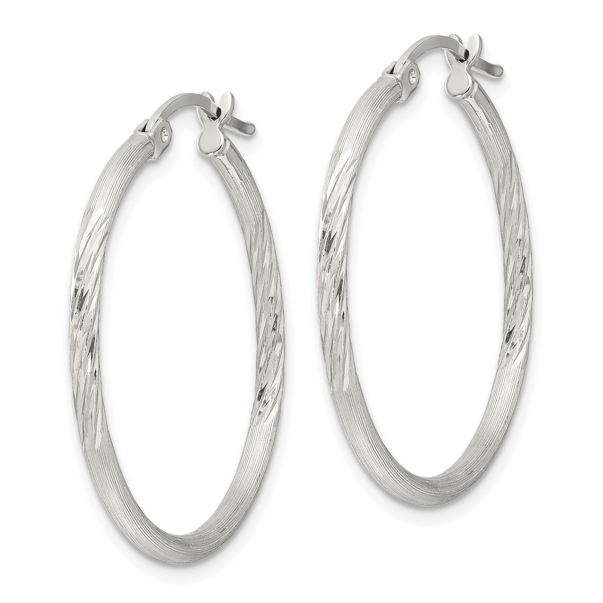 Sterling Silver Hoop Earrings, Textured Diamond-Cut Round Hoops with Satin Finish