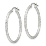 Sterling Silver Hoop Earrings, Textured Diamond-Cut Round Hoops with Satin Finish