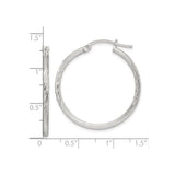 Sterling Silver Hoop Earrings, Textured Diamond-Cut Round Hoops with Satin Finish