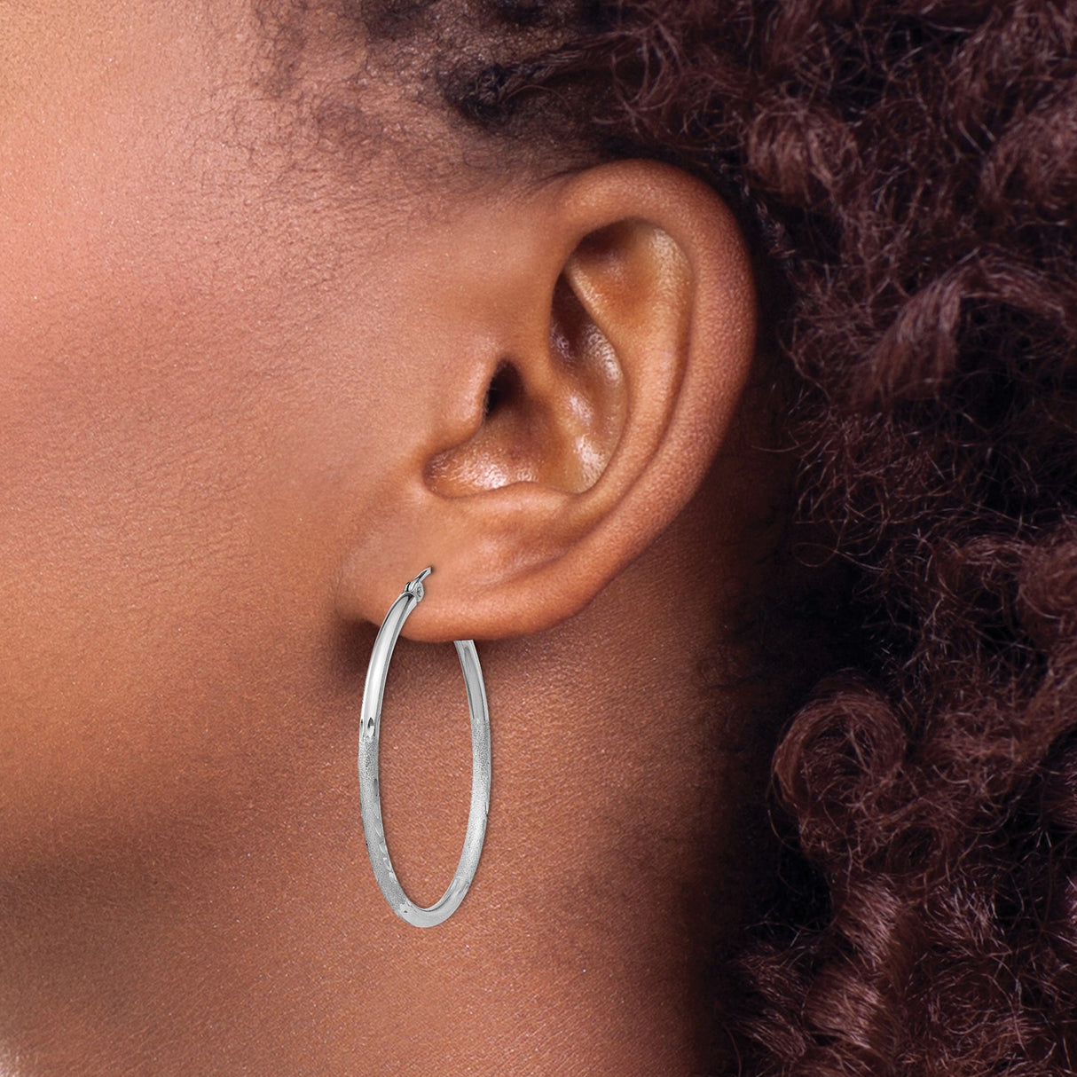 Sterling Silver Hoop Earrings with Diamond Cut and Polished Finish, Large Textured Tube Design