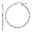Sterling Silver Hoop Earrings with Diamond Cut and Polished Finish, Large Textured Tube Design