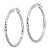 Sterling Silver Hoop Earrings with Polished Diamond-Cut Texture, Classic Minimalist Design
