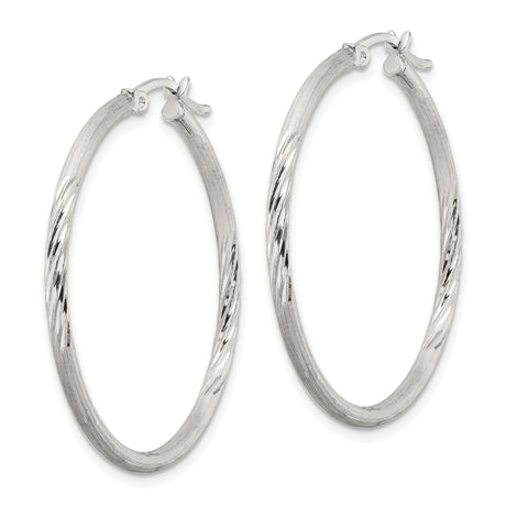 Sterling Silver Hoop Earrings with Polished Diamond-Cut Texture, Classic Minimalist Design