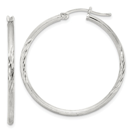 Sterling Silver Hoop Earrings with Polished Diamond-Cut Texture, Classic Minimalist Design
