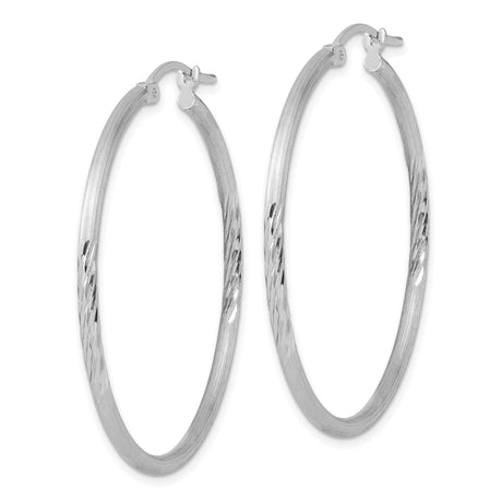 Sterling Silver Hoop Earrings with Polished Diamond Cut Texture, Lightweight Classic Design for Women