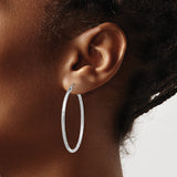 Sterling Silver Hoop Earrings with Polished Diamond Cut Texture, Lightweight Classic Design for Women