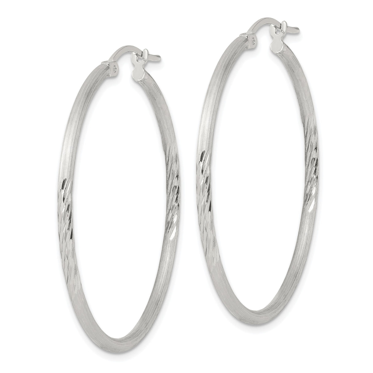 Sterling Silver Hoop Earrings, Large Lightweight Classic Design with Diamond Cut Detailing