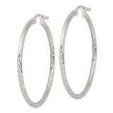 Sterling Silver Hoop Earrings, Large Lightweight Classic Design with Diamond Cut Detailing