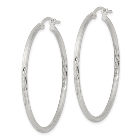 Sterling Silver Hoop Earrings, Large Lightweight Classic Design with Diamond Cut Detailing