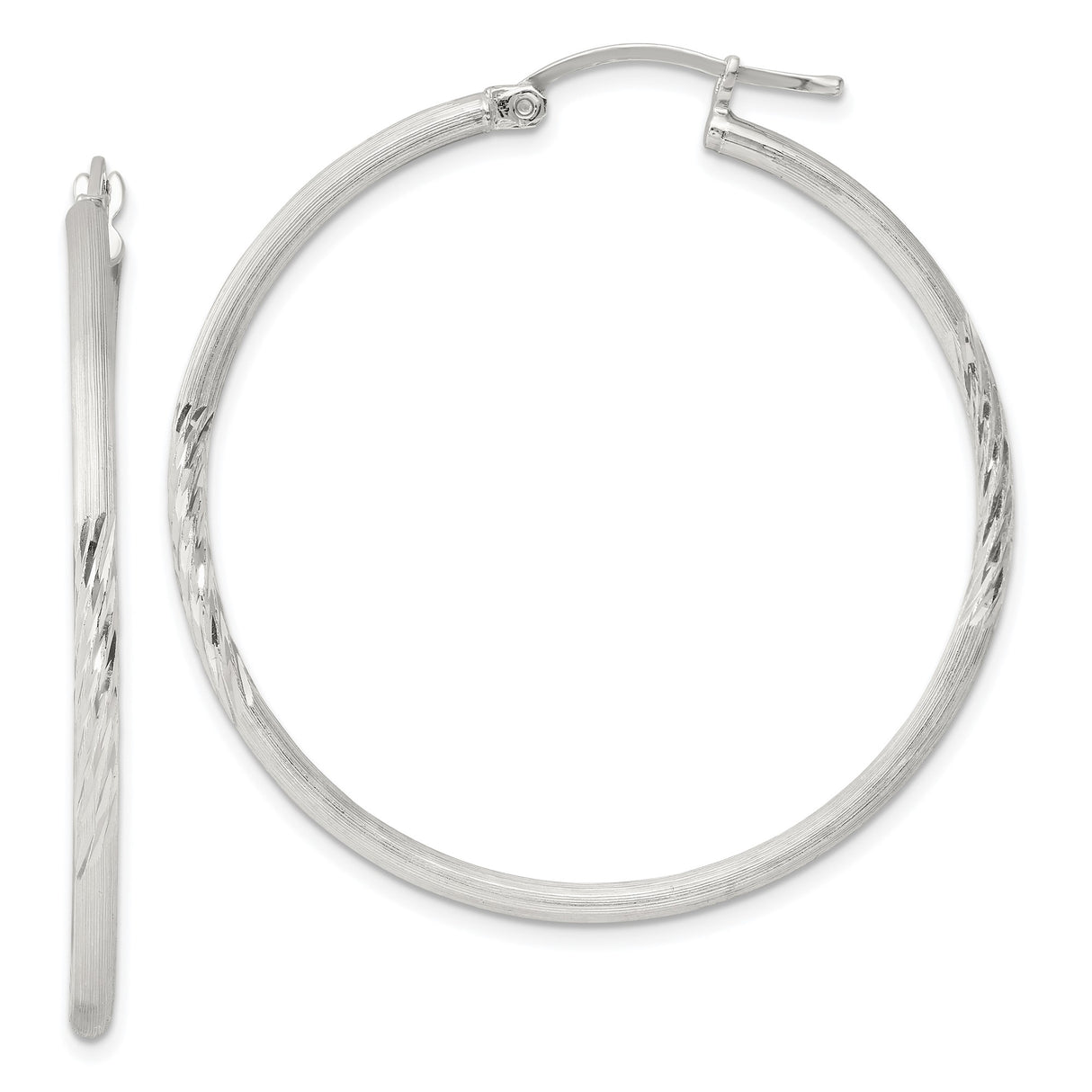 Sterling Silver Hoop Earrings, Large Lightweight Classic Design with Diamond Cut Detailing