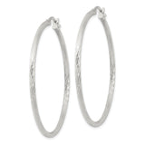 Sterling Silver Hoop Earrings, Large Round Diamond Cut Textured Polished Finish