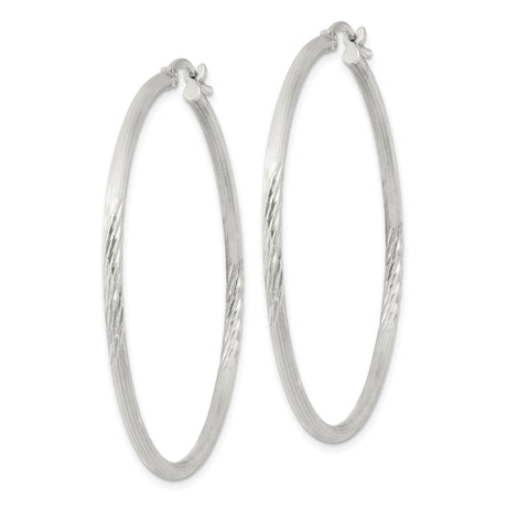 Sterling Silver Hoop Earrings, Large Round Diamond Cut Textured Polished Finish