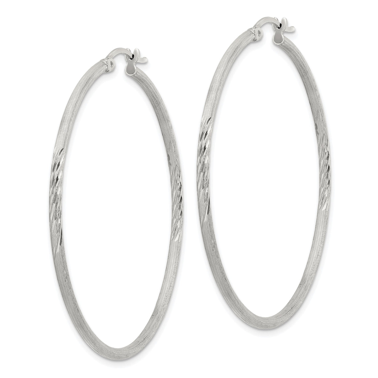 Sterling Silver Hoop Earrings, Large Round Textured Hoops with Diamond-Cut Finish