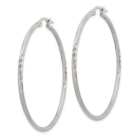 Sterling Silver Hoop Earrings, Large Round Textured Hoops with Diamond-Cut Finish