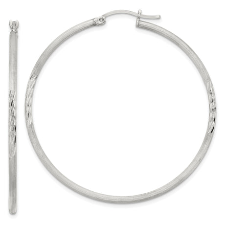 Sterling Silver Hoop Earrings, Large Round Textured Hoops with Diamond-Cut Finish