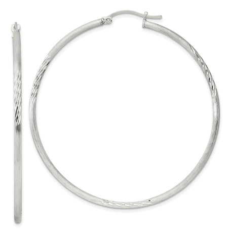 Sterling Silver Hoop Earrings with Polished and Textured Twist Design