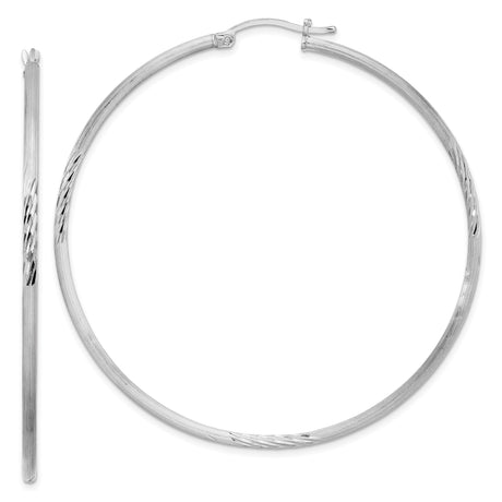 Sterling Silver Hoop Earrings with Diamond Cut Accents, Lightweight Modern Tube Design for Women