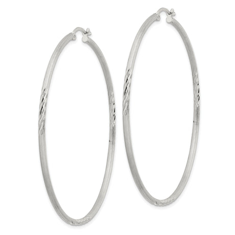 Sterling Silver Hoop Earrings with Textured Finish and Diamond Cut Accents for Women