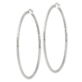 Sterling Silver Hoop Earrings, Large Diamond-Cut Textured Design with Polished Finish