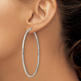 Sterling Silver Hoop Earrings, Large Diamond-Cut Textured Design with Polished Finish