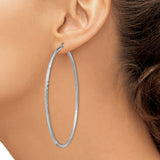 Sterling Silver Hoop Earrings, Thin Diamond Cut Polished Rounded Tube Design for Women