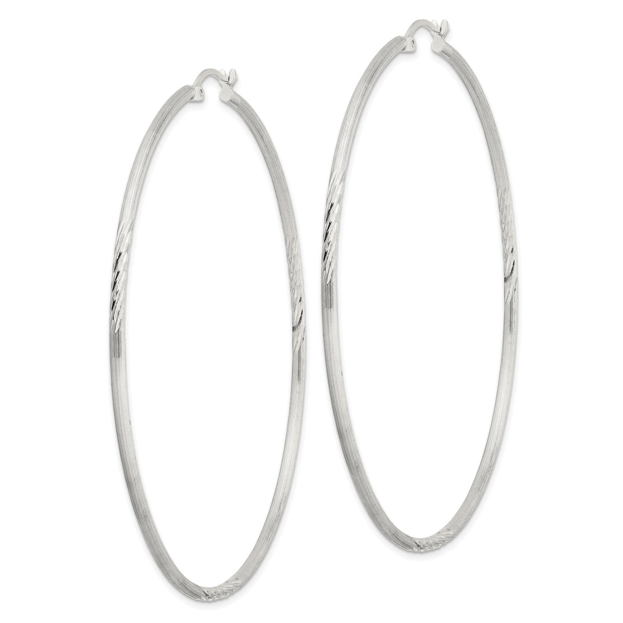 Sterling Silver Hoop Earrings, Large Lightweight Polished Design with Diamond Cut Texture