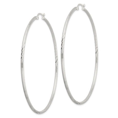 Sterling Silver Hoop Earrings, Large Lightweight Polished Design with Diamond Cut Texture