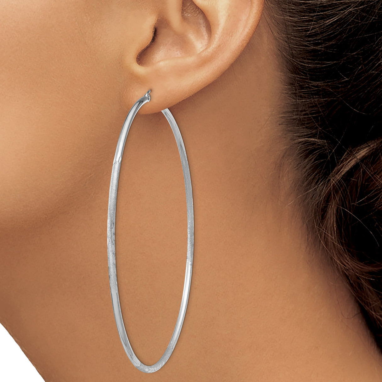 Sterling Silver Hoop Earrings, Large Lightweight Tube with Polished and Etched Finish