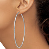 Sterling Silver Hoop Earrings, Large Lightweight Tube with Polished and Etched Finish