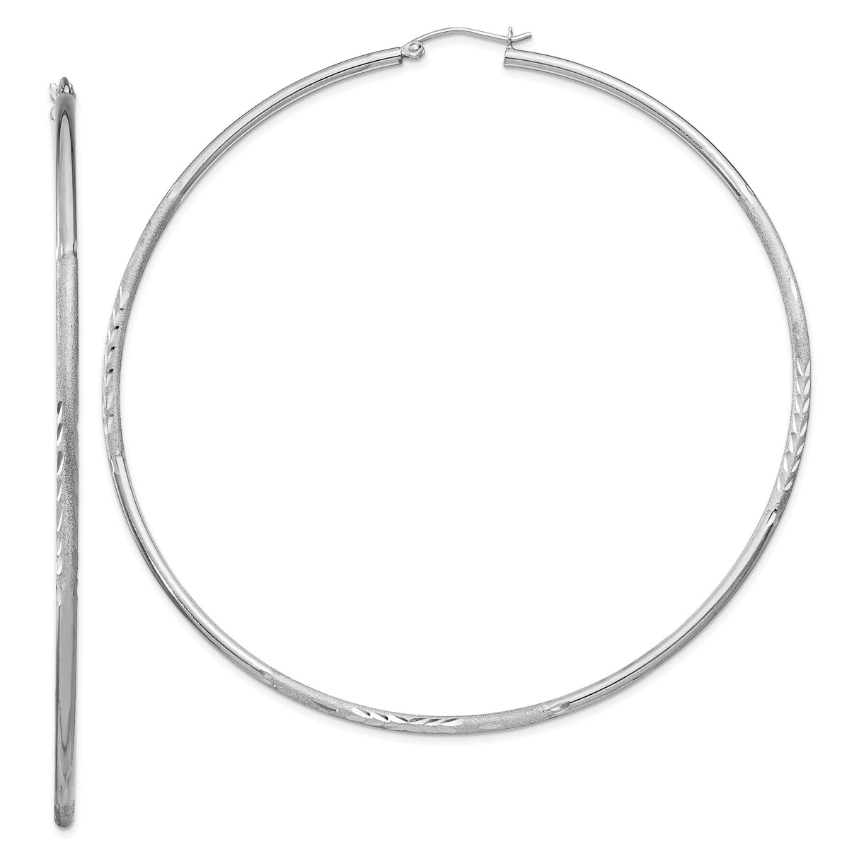 Sterling Silver Hoop Earrings, Large Lightweight Tube with Polished and Etched Finish