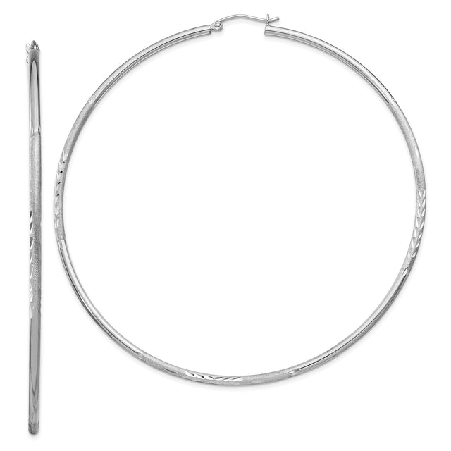 Sterling Silver Hoop Earrings, Large Lightweight Tube with Polished and Etched Finish