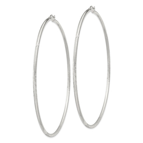 Sterling Silver Hoop Earrings with Polished Finish and Etched Leaf Pattern